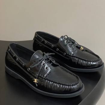 Celine Bateau Lace-up Loafers in Calfskin Black 2025 (SS-250826063)