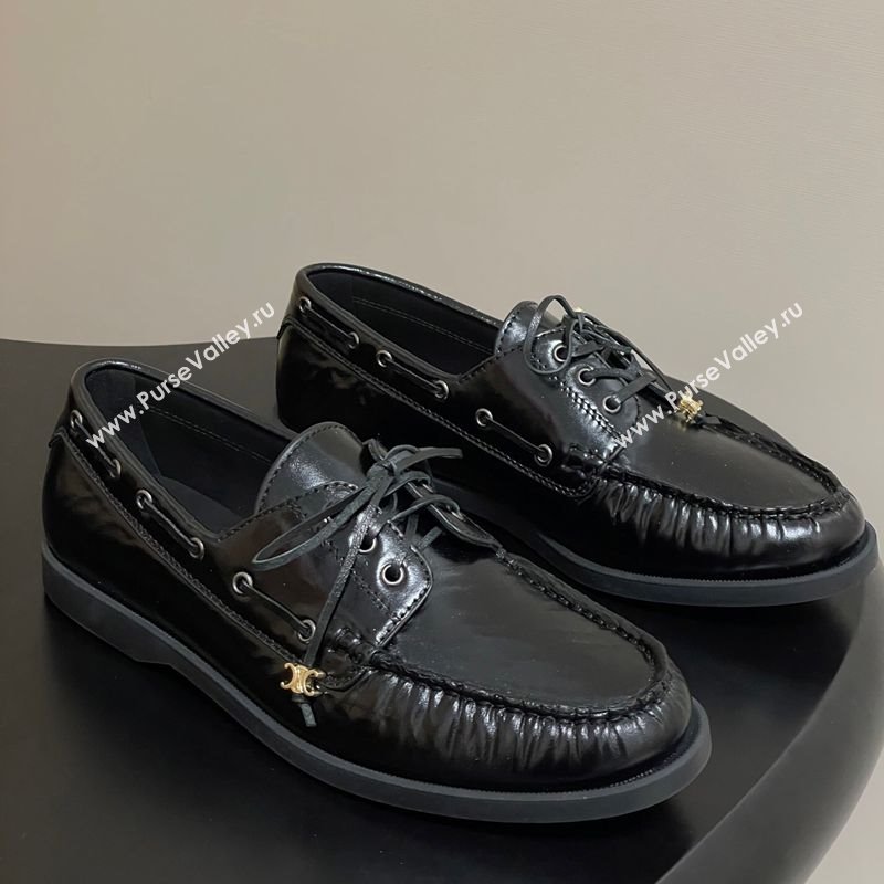 Celine Bateau Lace-up Loafers in Calfskin Black 2025 (SS-250826063)