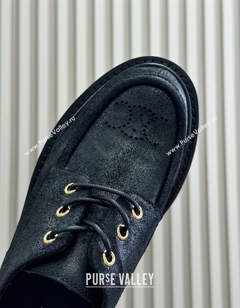 Celine Triomphe Derbies Shoes 5cm in Waxed Suede Calfskin Black 2025 (HQG-250826069)