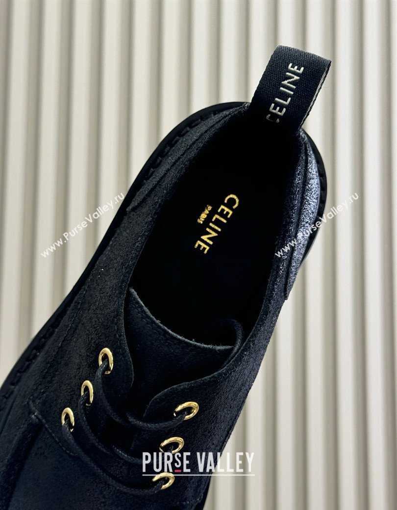 Celine Triomphe Derbies Shoes 5cm in Waxed Suede Calfskin Black 2025 (HQG-250826069)