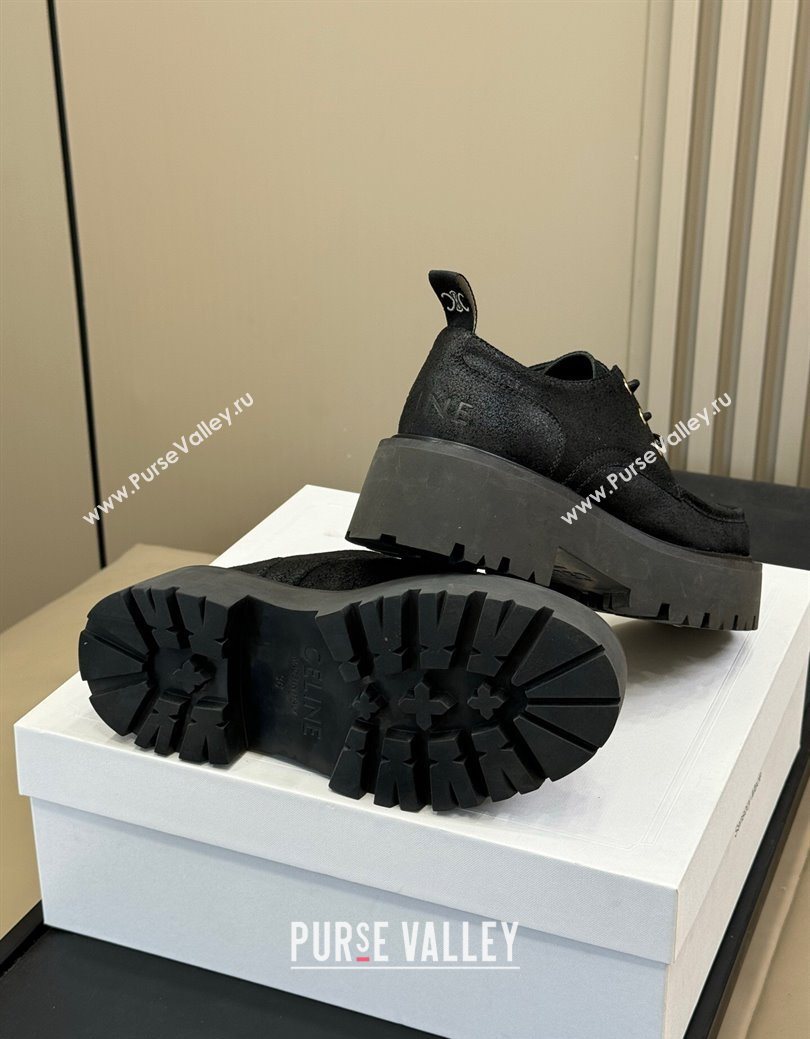 Celine Triomphe Derbies Shoes 5cm in Waxed Suede Calfskin Black 2025 (HQG-250826069)
