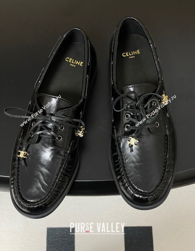 Celine Bateau Lace-up Loafers in Calfskin Black 2025 (SS-250826063)