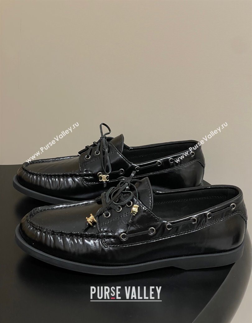 Celine Bateau Lace-up Loafers in Calfskin Black 2025 (SS-250826063)