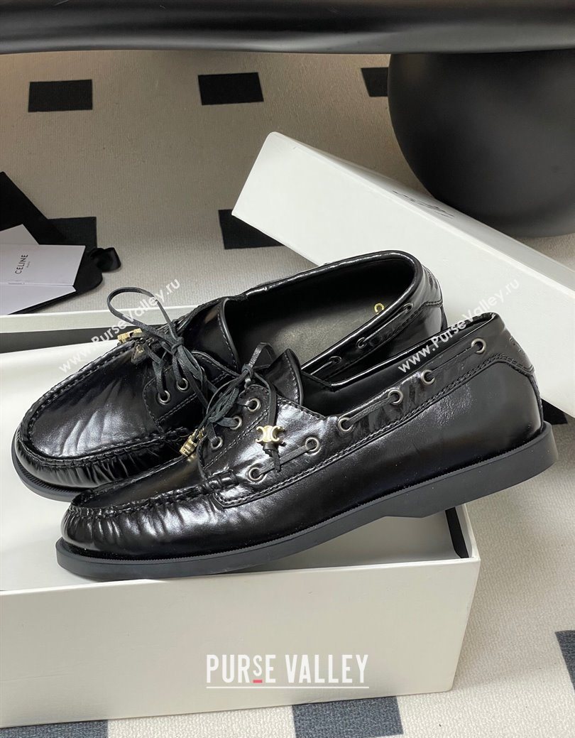 Celine Bateau Lace-up Loafers in Calfskin Black 2025 (SS-250826063)