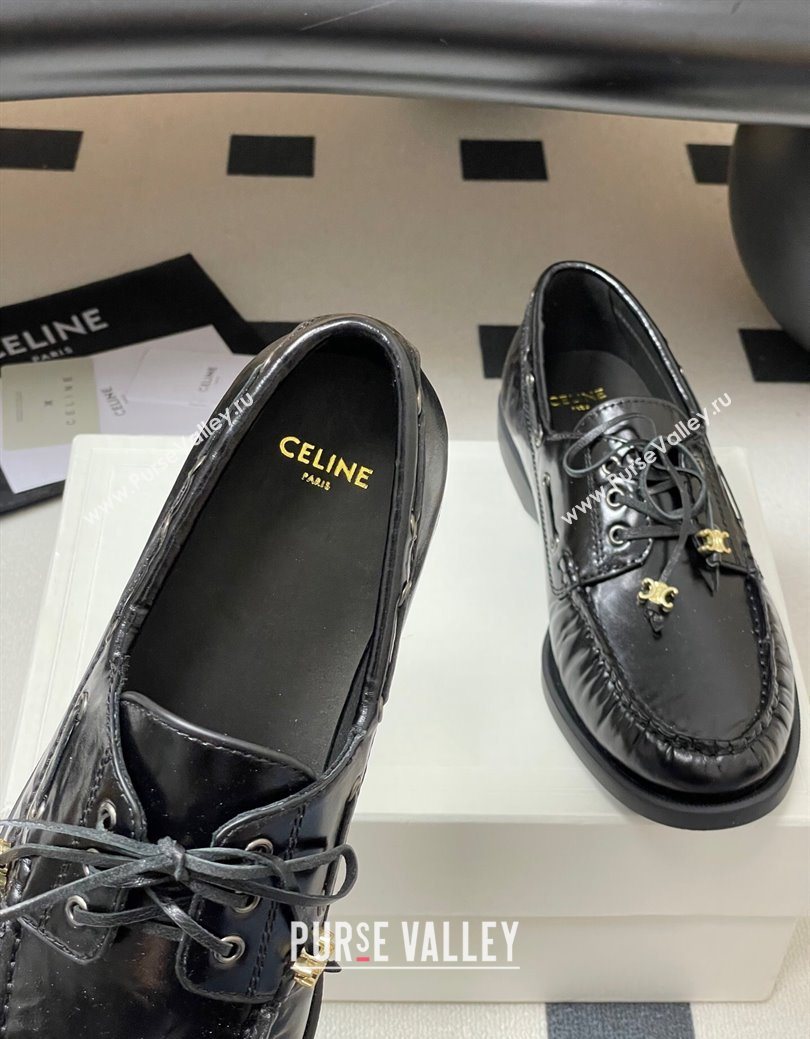 Celine Bateau Lace-up Loafers in Calfskin Black 2025 (SS-250826063)