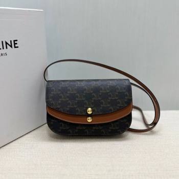 Celine Duo Wallet On Strap Mini Bag in Triomphe Canvas and Calfskin Brown 2025 10P672 (BL-250930024)