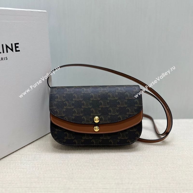 Celine Duo Wallet On Strap Mini Bag in Triomphe Canvas and Calfskin Brown 2025 10P672 (BL-250930024)