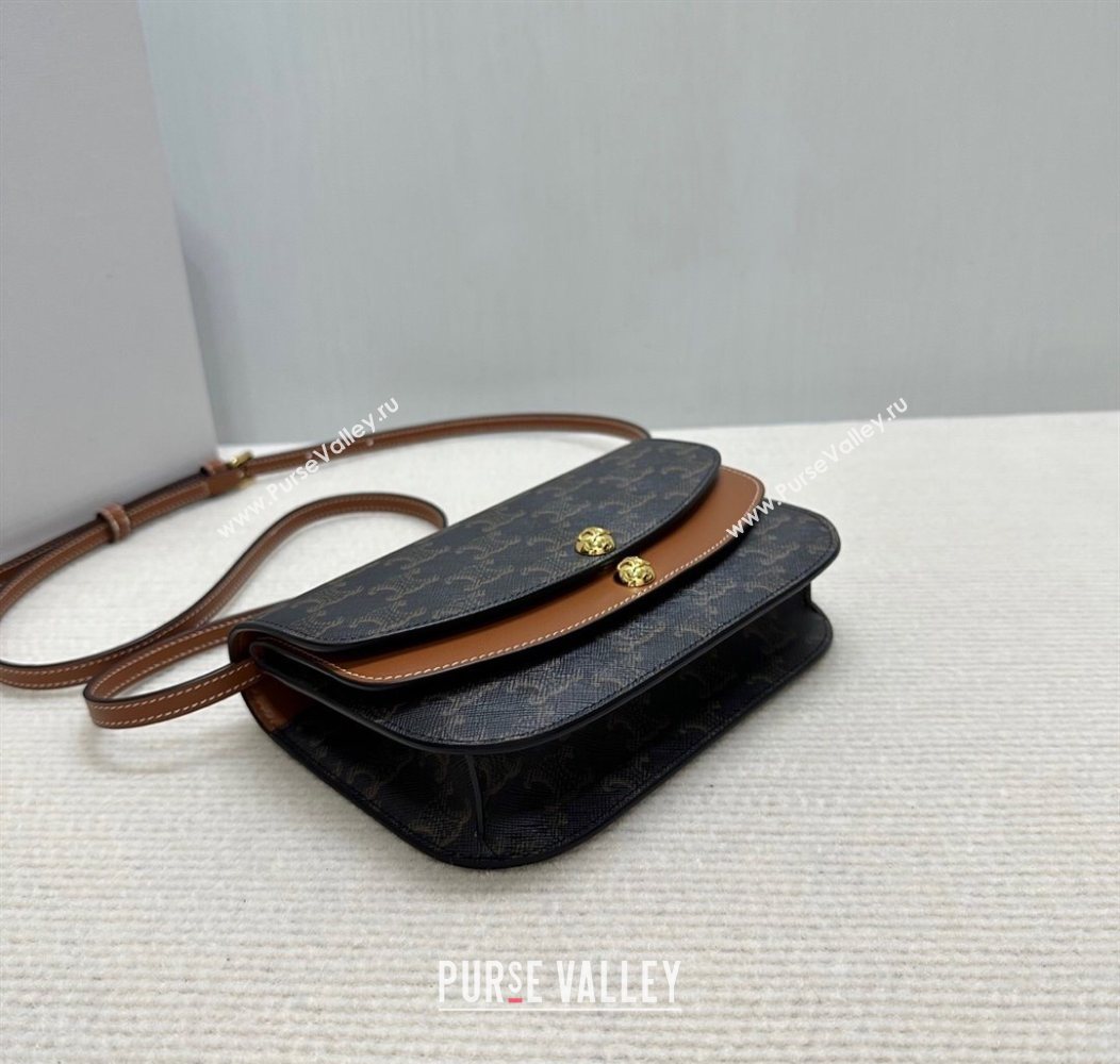 Celine Duo Wallet On Strap Mini Bag in Triomphe Canvas and Calfskin Brown 2025 10P672 (BL-250930024)