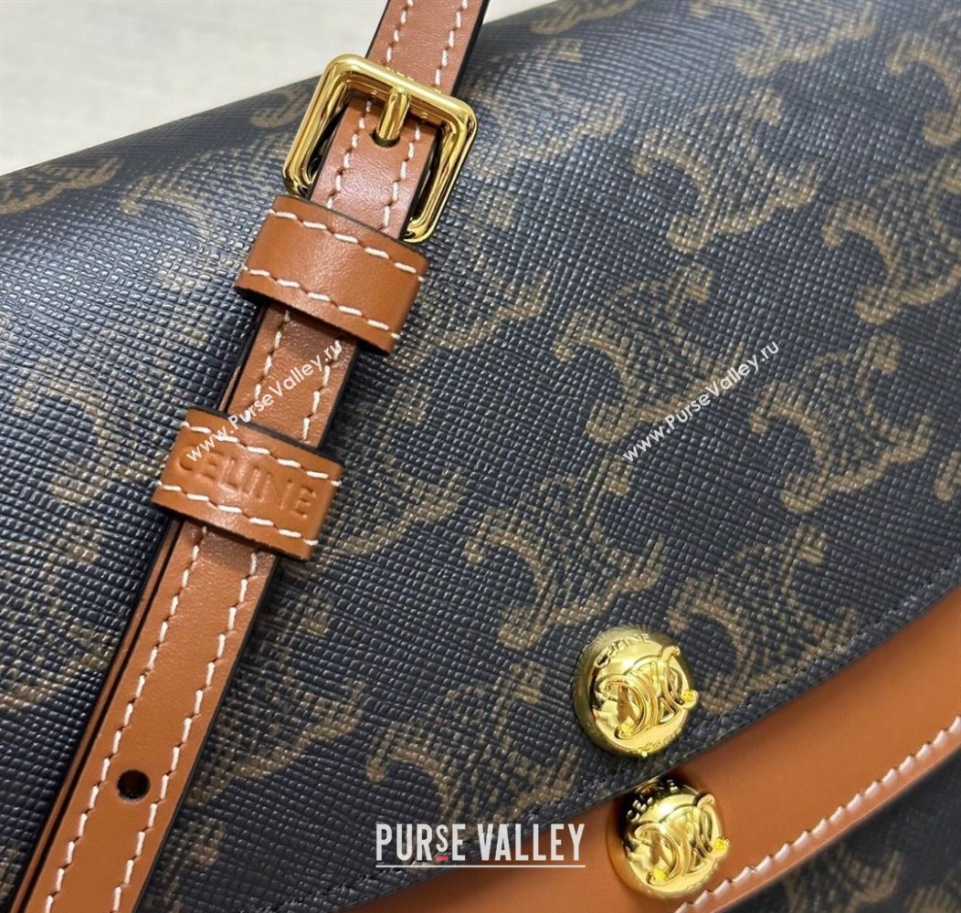 Celine Duo Wallet On Strap Mini Bag in Triomphe Canvas and Calfskin Brown 2025 10P672 (BL-250930024)