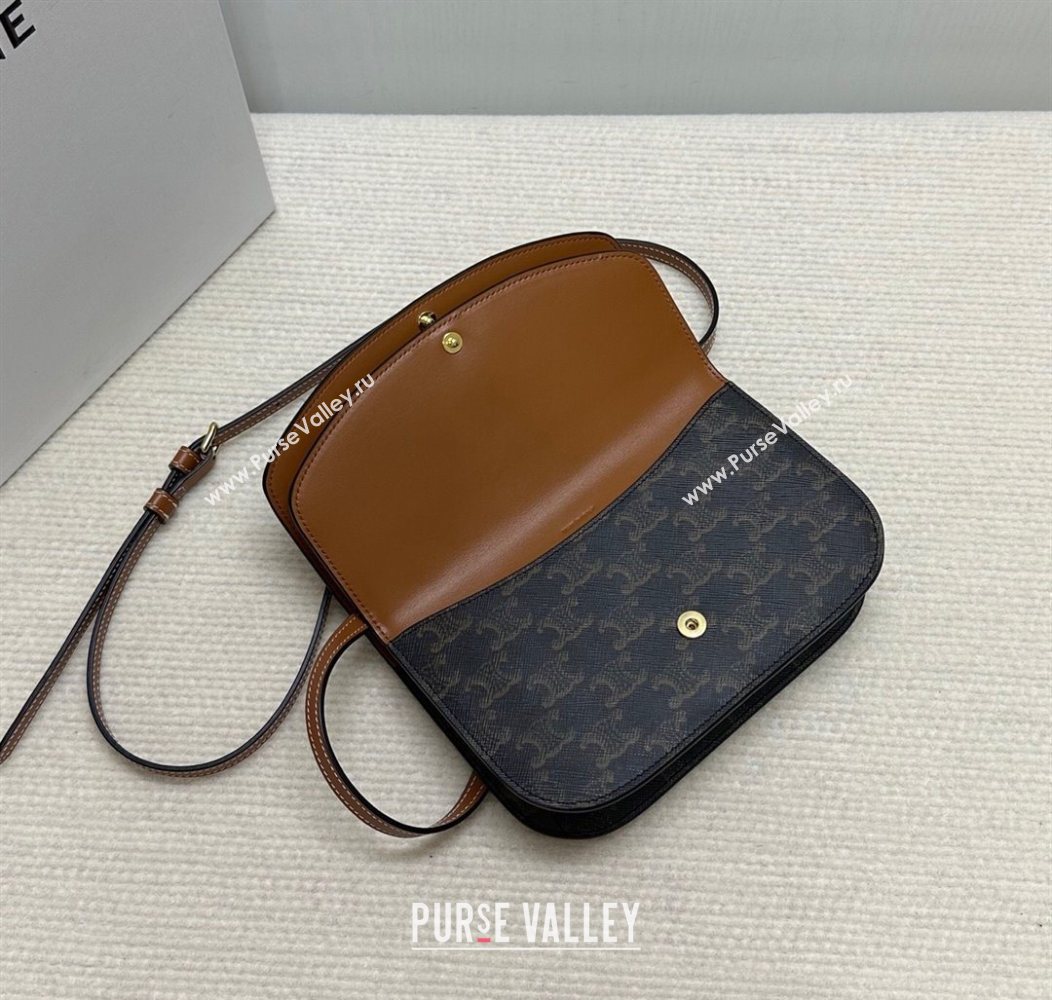 Celine Duo Wallet On Strap Mini Bag in Triomphe Canvas and Calfskin Brown 2025 10P672 (BL-250930024)
