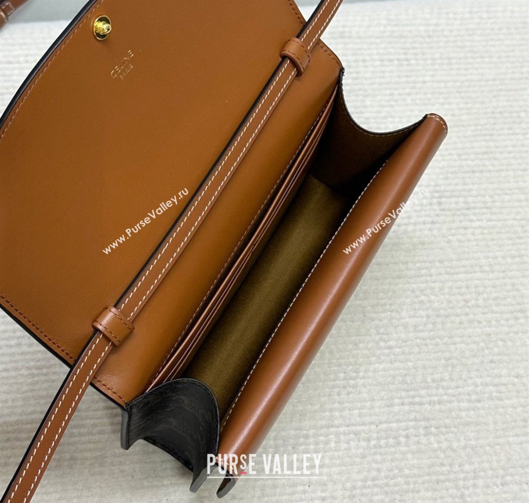 Celine Duo Wallet On Strap Mini Bag in Triomphe Canvas and Calfskin Brown 2025 10P672 (BL-250930024)
