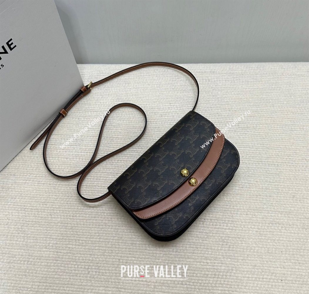 Celine Duo Wallet On Strap Mini Bag in Triomphe Canvas and Calfskin Brown 2025 10P672 (BL-250930024)