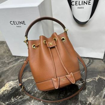 Celine Teen Clara Bucket Bag in Supple Grained Calfskin Brown 2025 121673 (BL-250930025)
