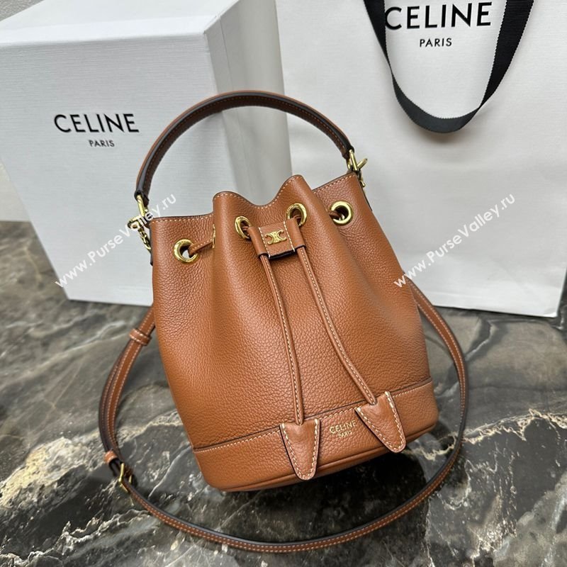 Celine Teen Clara Bucket Bag in Supple Grained Calfskin Brown 2025 121673 (BL-250930025)