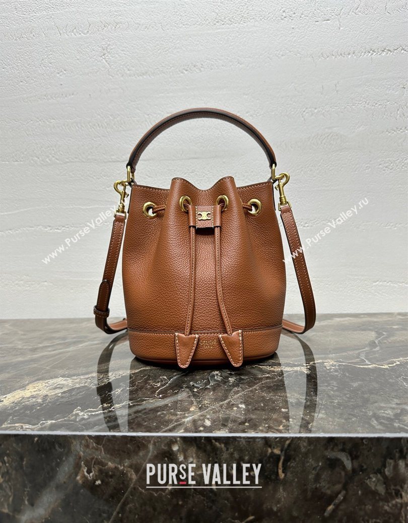 Celine Teen Clara Bucket Bag in Supple Grained Calfskin Brown 2025 121673 (BL-250930025)