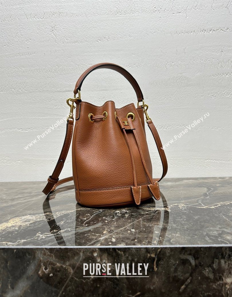 Celine Teen Clara Bucket Bag in Supple Grained Calfskin Brown 2025 121673 (BL-250930025)