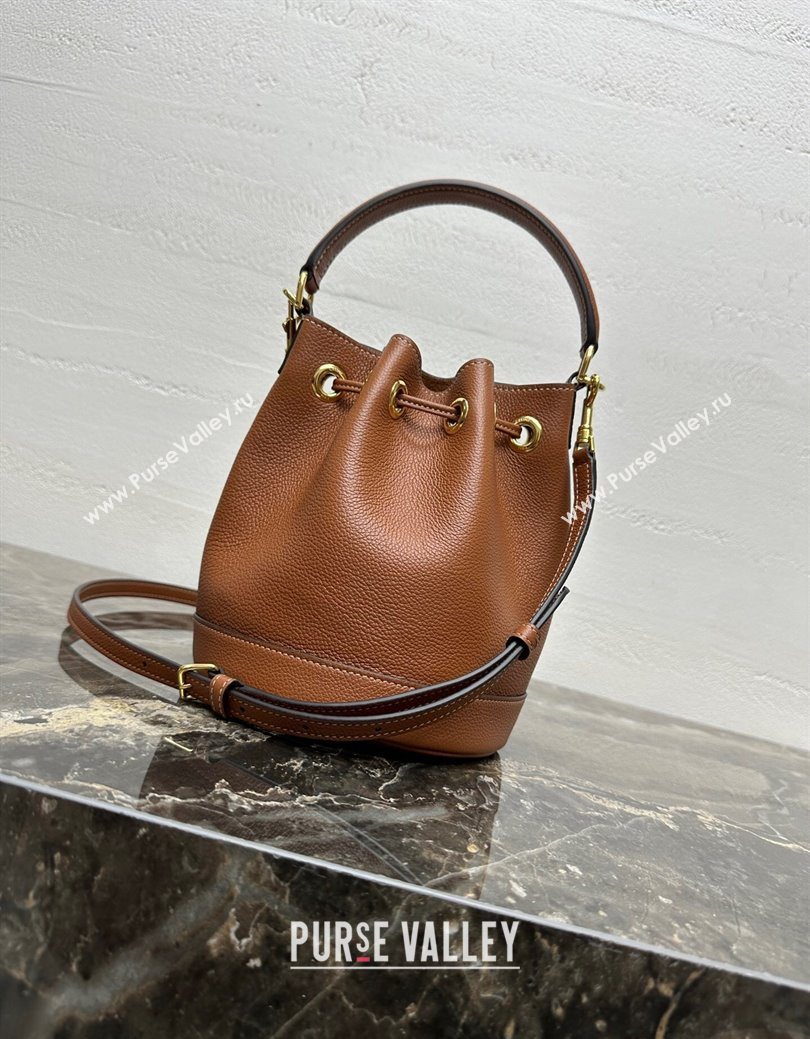 Celine Teen Clara Bucket Bag in Supple Grained Calfskin Brown 2025 121673 (BL-250930025)