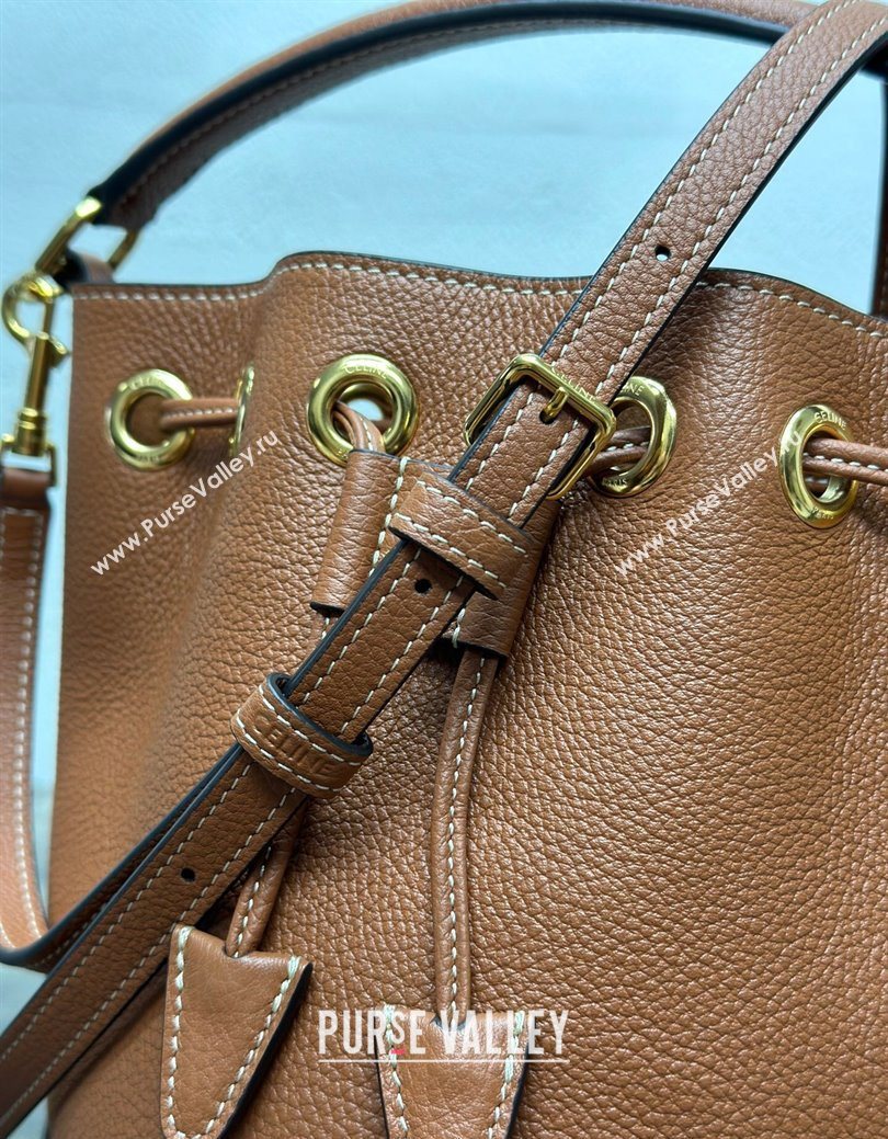 Celine Teen Clara Bucket Bag in Supple Grained Calfskin Brown 2025 121673 (BL-250930025)