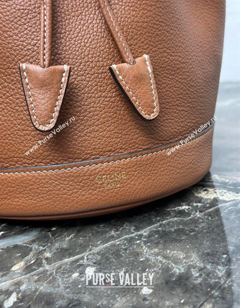 Celine Teen Clara Bucket Bag in Supple Grained Calfskin Brown 2025 121673 (BL-250930025)