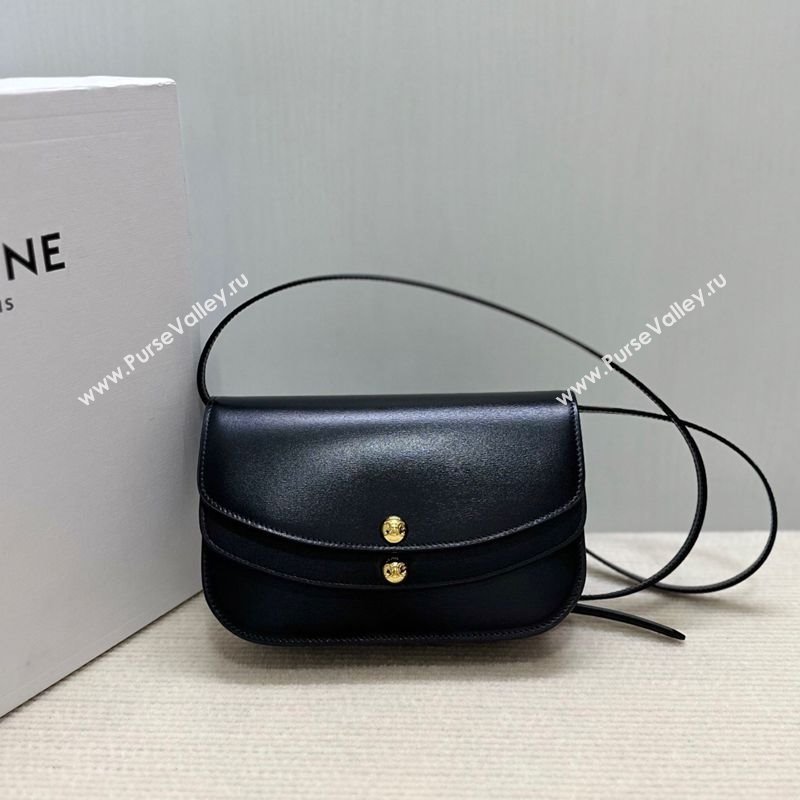 Celine Duo Wallet On Strap Mini Bag in Shiny Calfskin Black 2025 10P673 (BL-250930023)