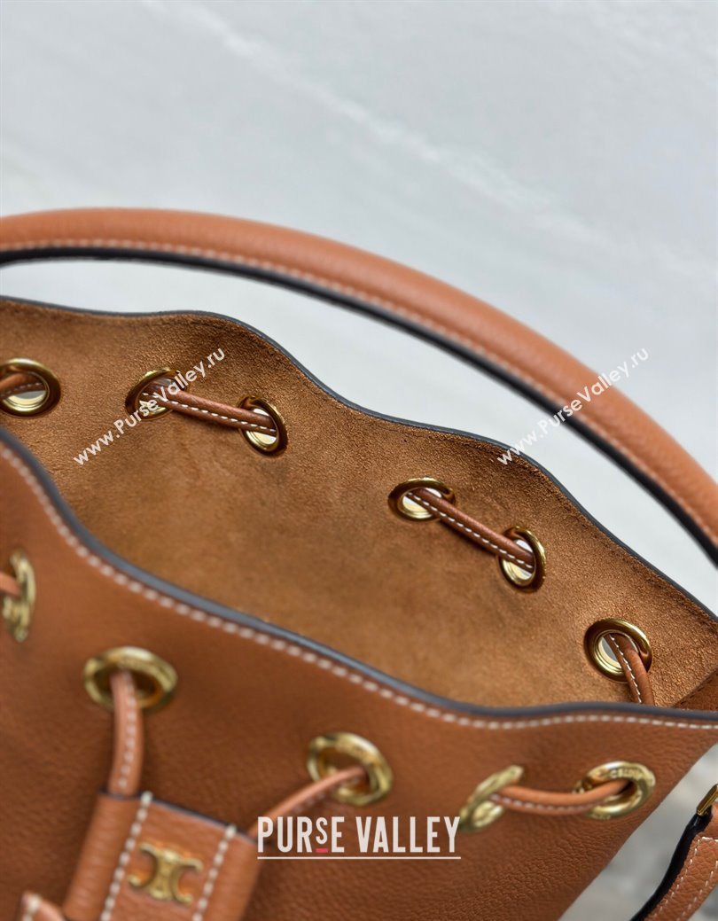 Celine Teen Clara Bucket Bag in Supple Grained Calfskin Brown 2025 121673 (BL-250930025)