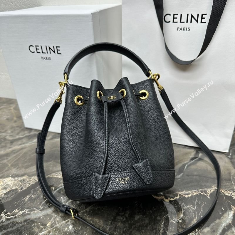 Celine Teen Clara Bucket Bag in Supple Grained Calfskin Black 2025 121673 (BL-250930026)