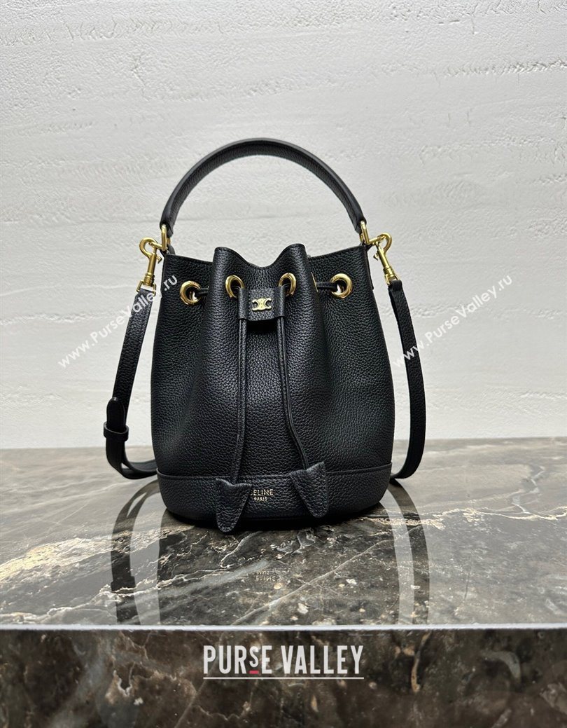 Celine Teen Clara Bucket Bag in Supple Grained Calfskin Black 2025 121673 (BL-250930026)