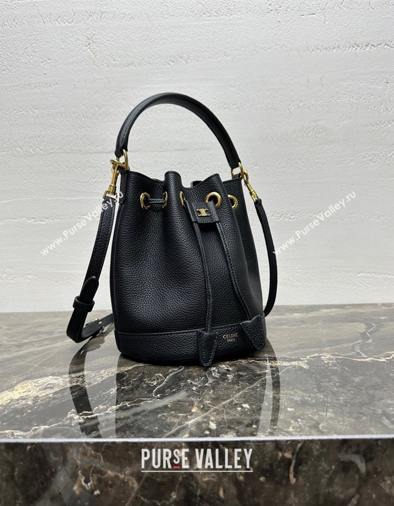 Celine Teen Clara Bucket Bag in Supple Grained Calfskin Black 2025 121673 (BL-250930026)