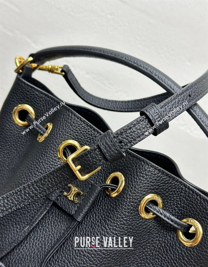 Celine Teen Clara Bucket Bag in Supple Grained Calfskin Black 2025 121673 (BL-250930026)