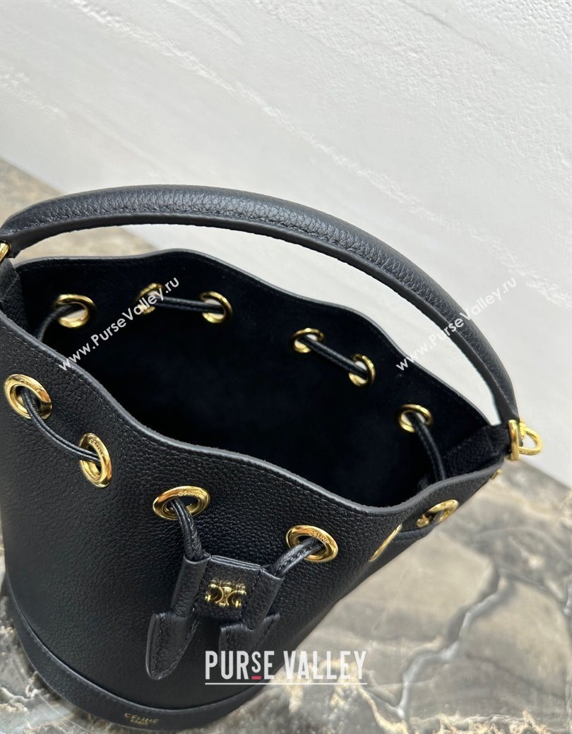 Celine Teen Clara Bucket Bag in Supple Grained Calfskin Black 2025 121673 (BL-250930026)