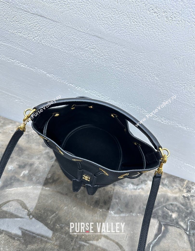 Celine Teen Clara Bucket Bag in Supple Grained Calfskin Black 2025 121673 (BL-250930026)