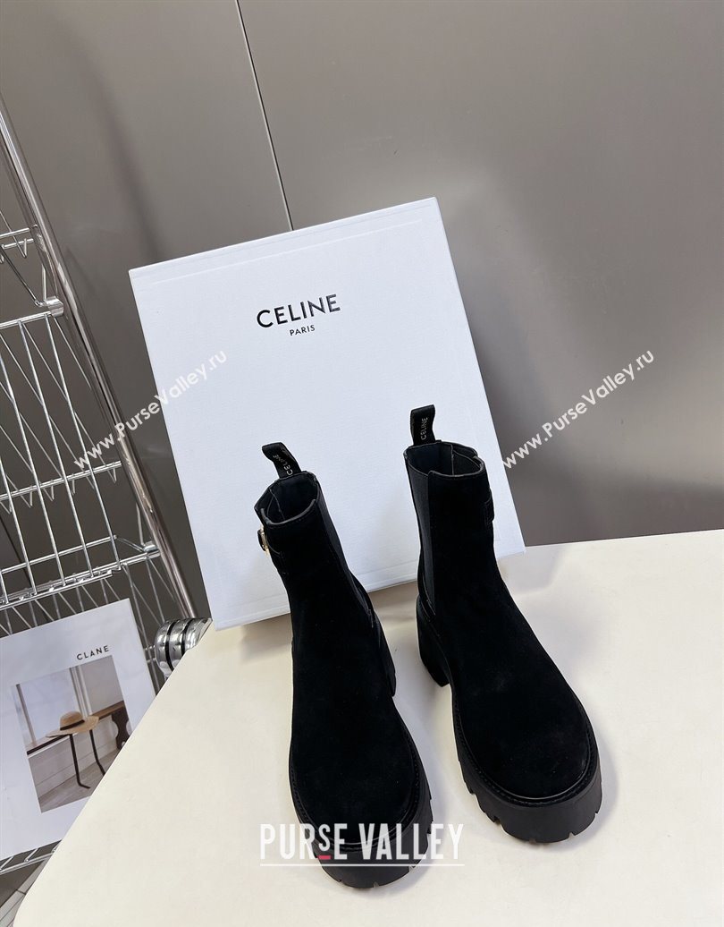 Celine Triomphe Rangers Chelsea Platform Ankle Boots 5cm with Buckle in Suede Black 2025 (MD-251024036)