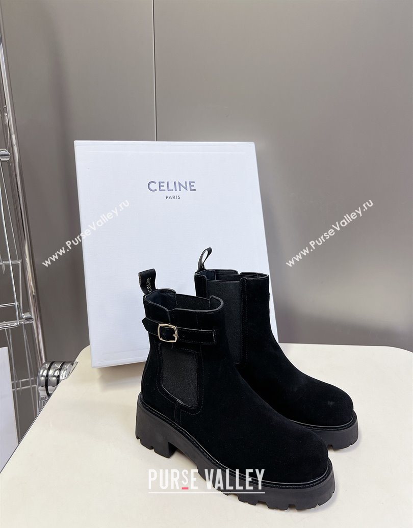 Celine Triomphe Rangers Chelsea Platform Ankle Boots 5cm with Buckle in Suede Black 2025 (MD-251024036)