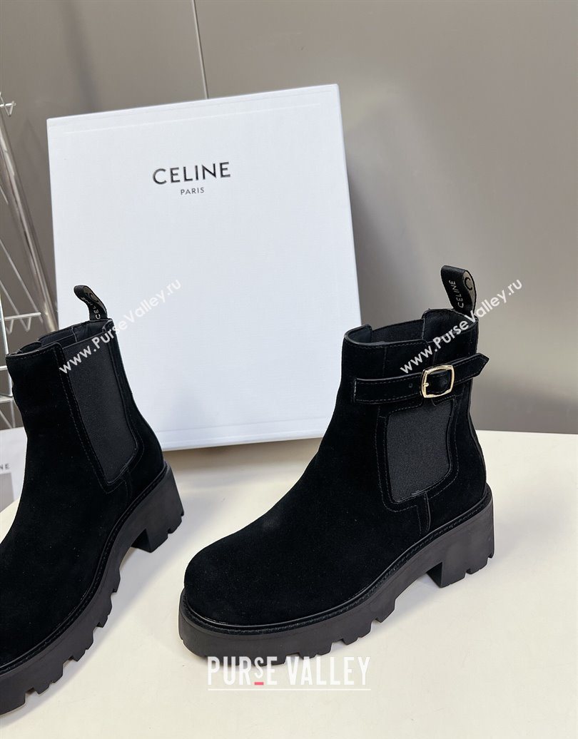 Celine Triomphe Rangers Chelsea Platform Ankle Boots 5cm with Buckle in Suede Black 2025 (MD-251024036)