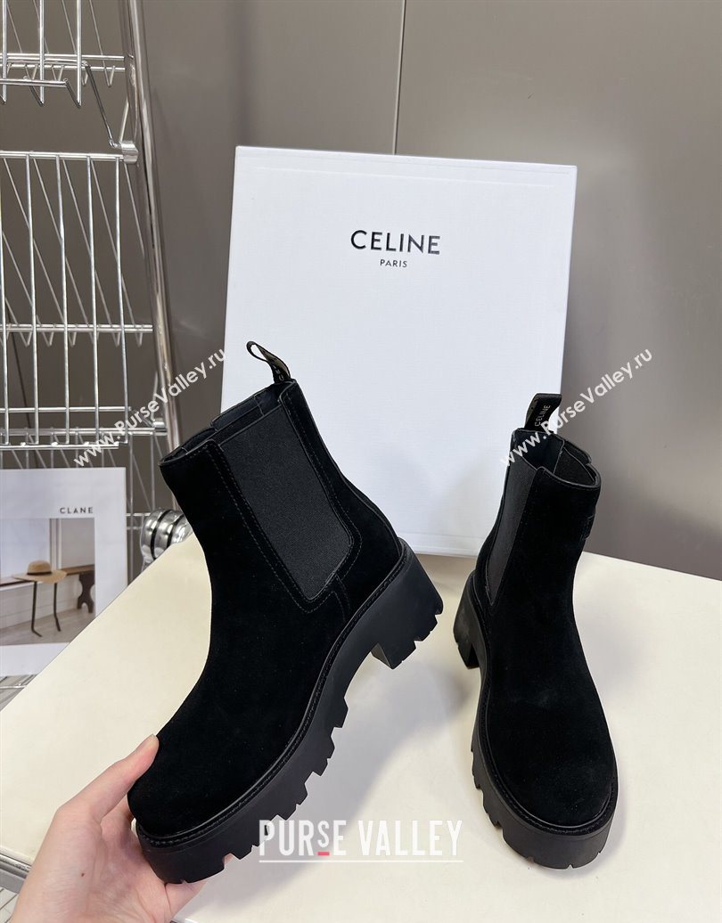 Celine Triomphe Rangers Chelsea Platform Ankle Boots 5cm with Buckle in Suede Black 2025 (MD-251024036)