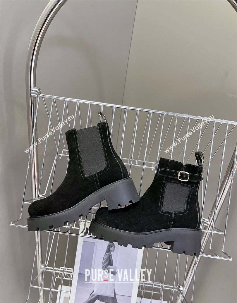 Celine Triomphe Rangers Chelsea Platform Ankle Boots 5cm with Buckle in Suede Black 2025 (MD-251024036)
