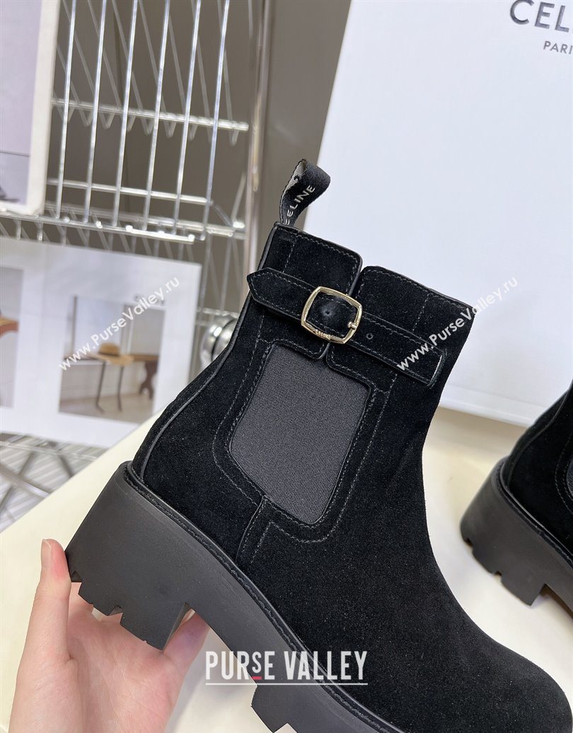Celine Triomphe Rangers Chelsea Platform Ankle Boots 5cm with Buckle in Suede Black 2025 (MD-251024036)