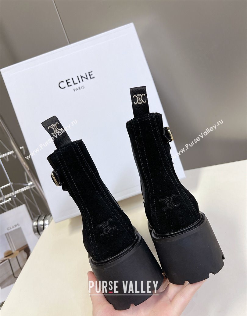 Celine Triomphe Rangers Chelsea Platform Ankle Boots 5cm with Buckle in Suede Black 2025 (MD-251024036)