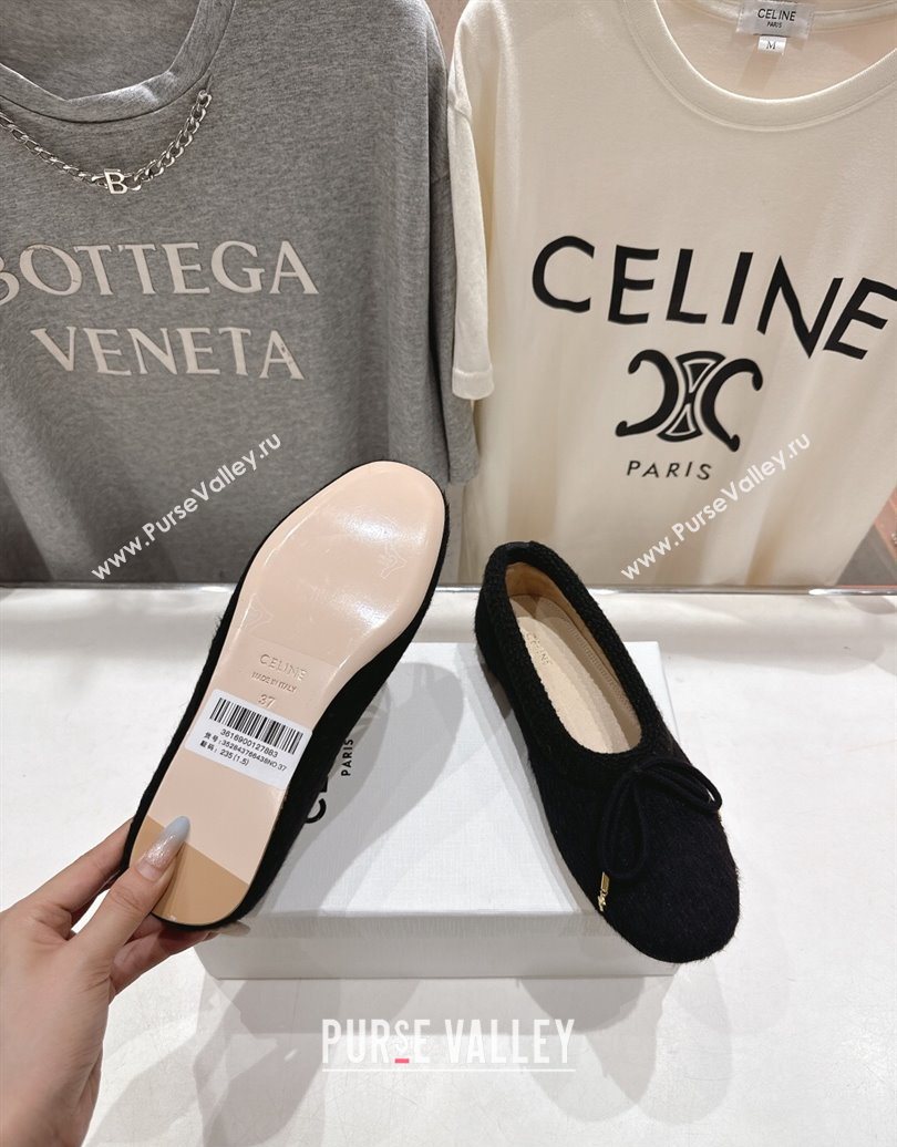 Celine Abby Ballerinas Flat in Alpaca Wool Fabric with Bow Black 2025 (MD-251024022)