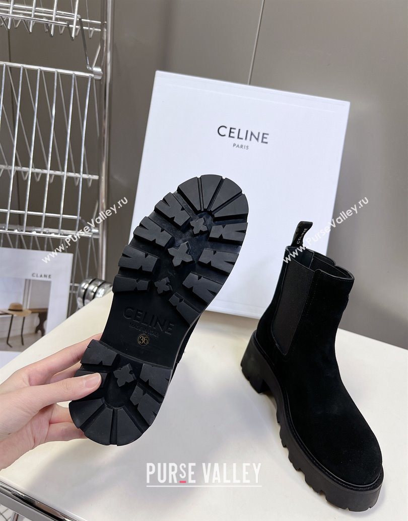 Celine Triomphe Rangers Chelsea Platform Ankle Boots 5cm with Buckle in Suede Black 2025 (MD-251024036)