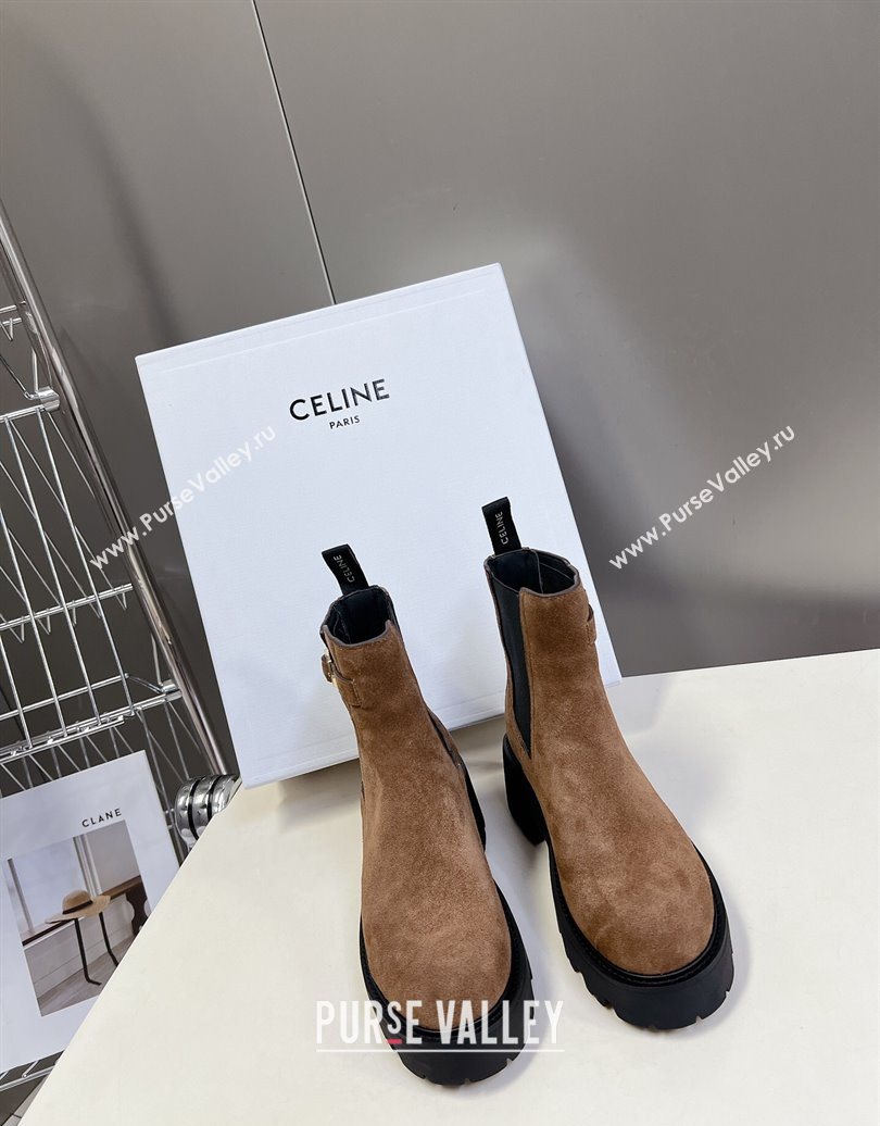 Celine Triomphe Rangers Chelsea Platform Ankle Boots 5cm with Buckle in Suede Brown 2025 (MD-251024037)