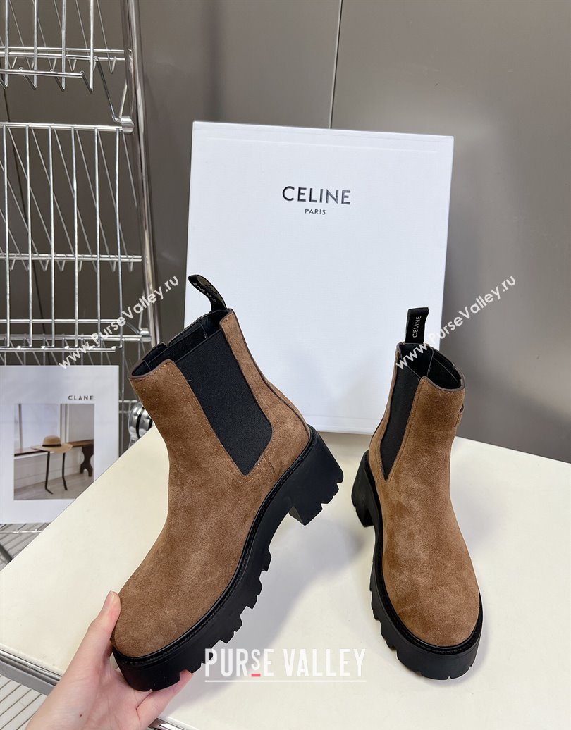 Celine Triomphe Rangers Chelsea Platform Ankle Boots 5cm with Buckle in Suede Brown 2025 (MD-251024037)