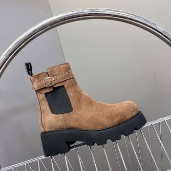 Celine Triomphe Rangers Chelsea Platform Ankle Boots 5cm with Buckle in Suede Brown 2025 (MD-251024037)