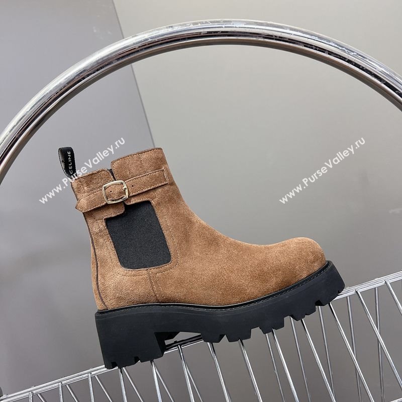 Celine Triomphe Rangers Chelsea Platform Ankle Boots 5cm with Buckle in Suede Brown 2025 (MD-251024037)