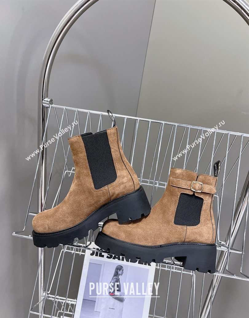 Celine Triomphe Rangers Chelsea Platform Ankle Boots 5cm with Buckle in Suede Brown 2025 (MD-251024037)