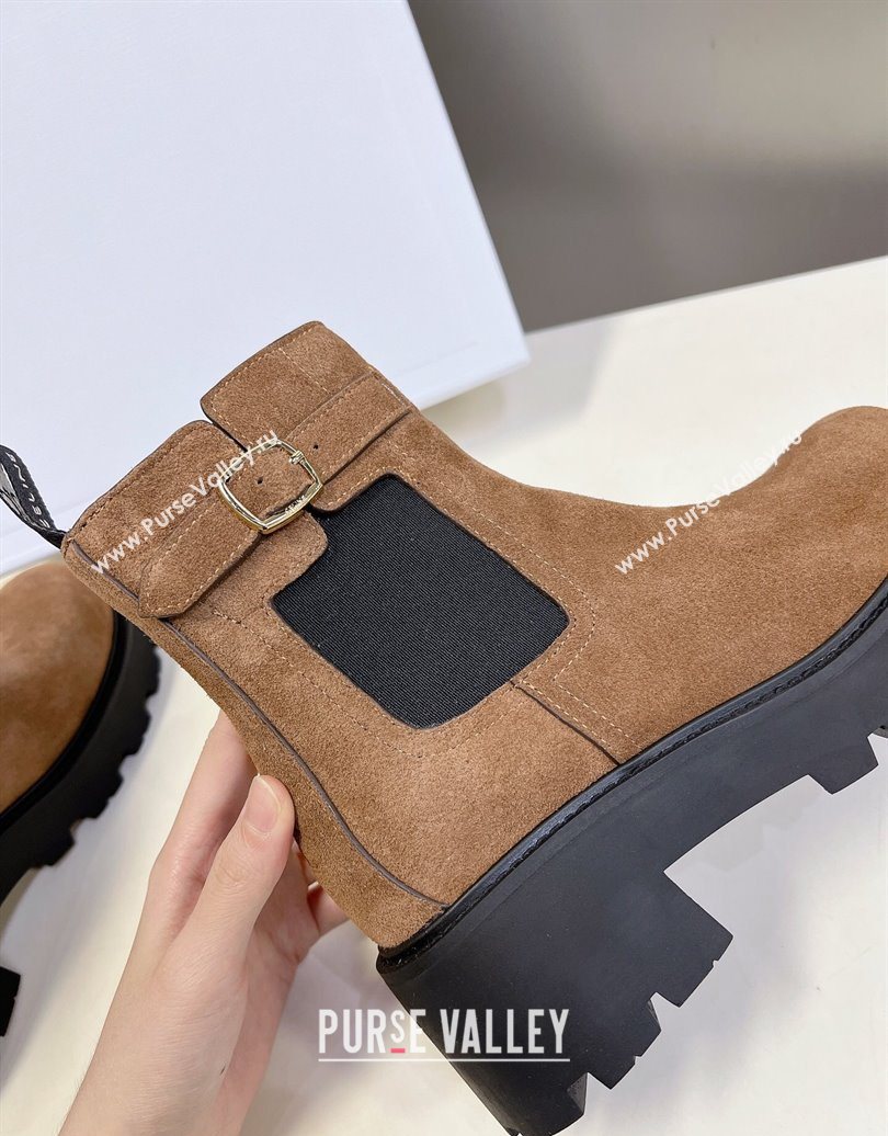 Celine Triomphe Rangers Chelsea Platform Ankle Boots 5cm with Buckle in Suede Brown 2025 (MD-251024037)