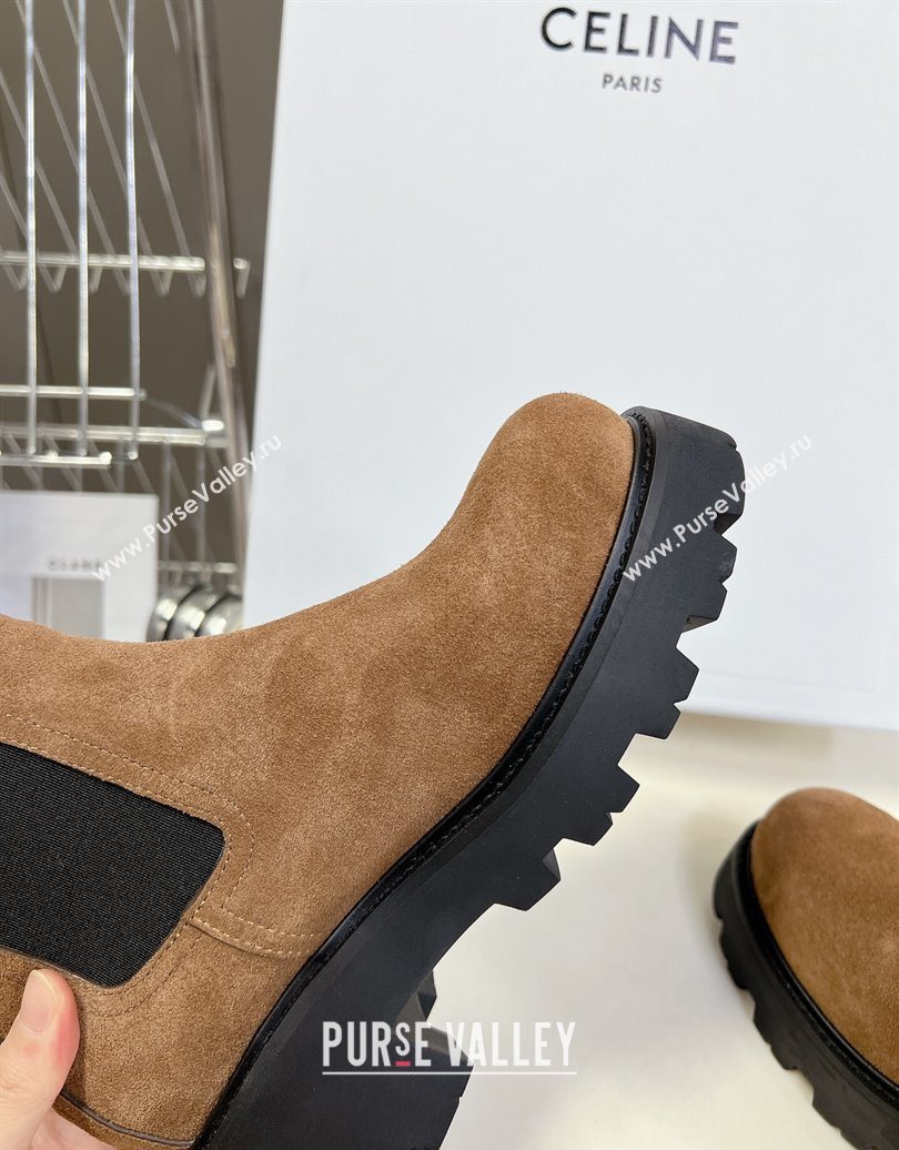 Celine Triomphe Rangers Chelsea Platform Ankle Boots 5cm with Buckle in Suede Brown 2025 (MD-251024037)