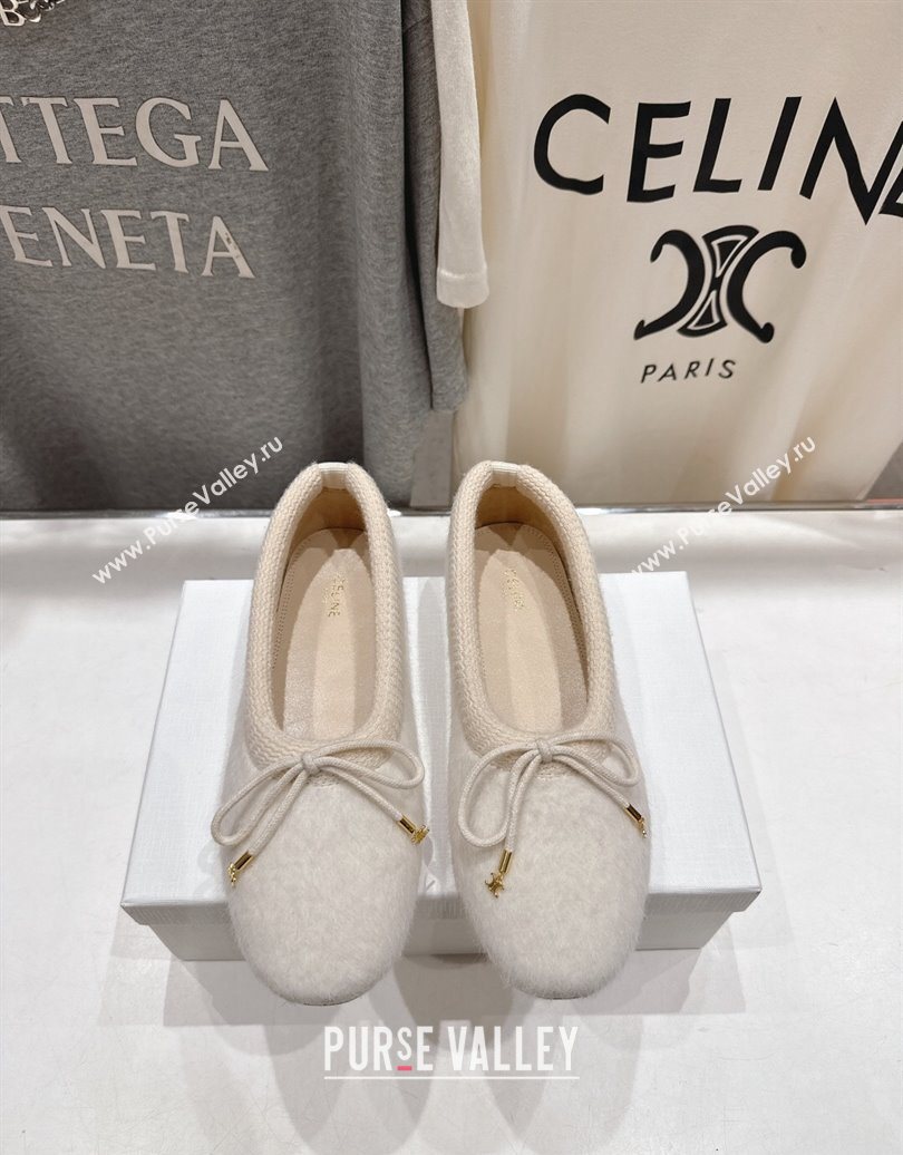 Celine Abby Ballerinas Flat in Alpaca Wool Fabric with Bow White 2025 (MD-251024023)