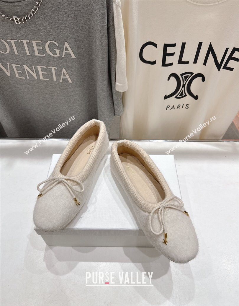 Celine Abby Ballerinas Flat in Alpaca Wool Fabric with Bow White 2025 (MD-251024023)