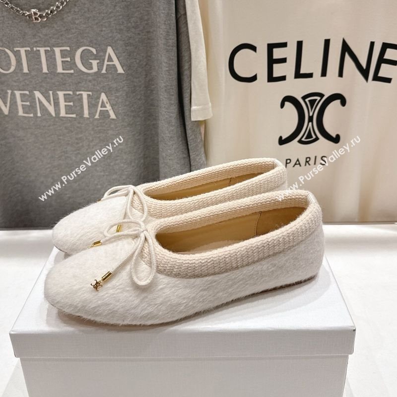 Celine Abby Ballerinas Flat in Alpaca Wool Fabric with Bow White 2025 (MD-251024023)
